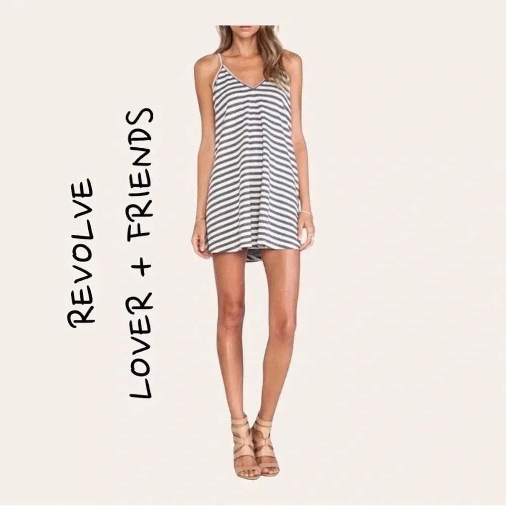 0115. LOVER+FRIENDS REVOLVE OCEAN DAY DRESS‎ GRAY STRIPE LOW BACK SIZE LARGE